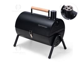 Portable grill in black metal with a modern design. A portable technology device for use in indoor and outdoor settings.