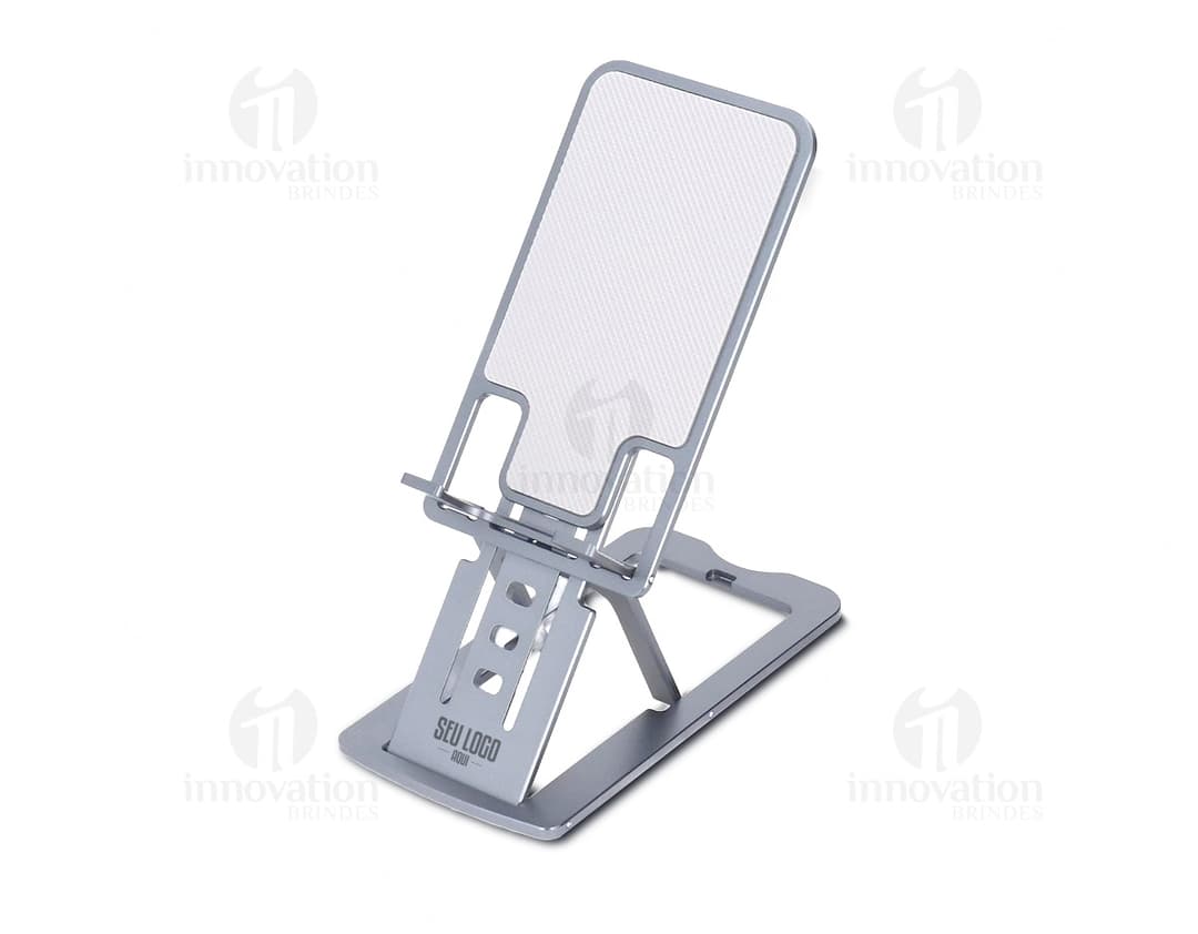 Suporte de celular em alumínio, moderno e elegante, ideal para manter seu telefone móvel conectado e visível em seu ambiente