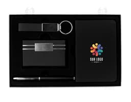 Kit Executivo 4 Peças em preto e amarelo, com ícones de notebook, diskette, ícone de pasta e ícone de mensagem em destaque.