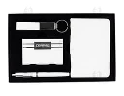 Kit Executivo 4 Peças em preto e amarelo, com ícones de notebook, diskette, ícone de pasta e ícone de mensagem em destaque.