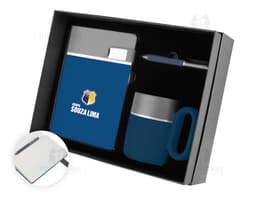 An image representing a modern and tech-savvy office kit, including a videodisk, notebook, computer, icon, 3D screen, mobile