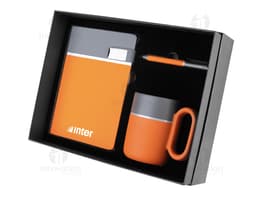 An image representing a modern and tech-savvy office kit, including a videodisk, notebook, computer, icon, 3D screen, mobile