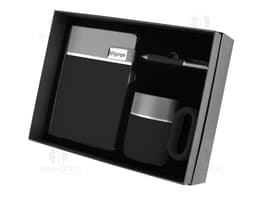 An image representing a modern and tech-savvy office kit, including a videodisk, notebook, computer, icon, 3D screen, mobile