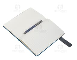 An image representing a modern and tech-savvy office kit, including a videodisk, notebook, computer, icon, 3D screen, mobile