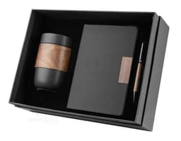 Modern and complete office kit, including notebook, videodisk, binder, USB drive, paper, notepad, journal, keyboard, mouse