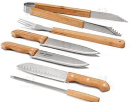 Kit Churrasco de Aço Inoxidável e Madeira - Perfeito para churrascos em família! Este conjunto vem com faca, faca de