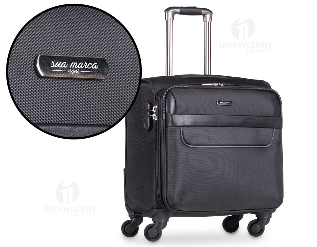 Maleta de viaje para notebook negra, con cierre de metal, compartimento para laptop, teclado, botón, conexión, unidad y demás