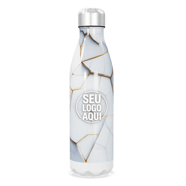 Garrafa Inox Branco Com Detalhes Dourados personalizado