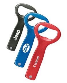 Abridor de garrafas de metal com design moderno e resistente. Perfeito para abrir suas bebidas favoritas com praticidade e estilo. Ideal para brindes corporativos. Adquira já o seu!
