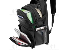 Mochila executiva com rodinhas de couro moderna e prática para suas viagens de negócios. Com alça resistente e espaços