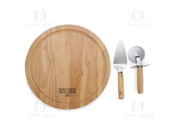 Kit pizza de madeira retro, um conjunto tradicional de utensílios de culinária para toda a família. Composto por faca e