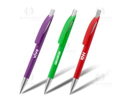 Caneta plástica esferográfica retrátil para brindes escolares e de escritório. Ideal para escrita suave e precisa. Cores
