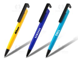 Caneta plástica com suporte para celular - Ferramenta versátil para escrita e organização no trabalho ou na escola.