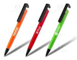Caneta plástica com suporte para celular - Ferramenta versátil para escrita e apoio de dispositivo móvel. Ideal para uso no