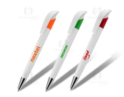 Caneta plástica esferográfica retrátil para escrita precisa e confortável. Ideal para uso no escritório, na escola ou em