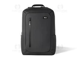 Mochila para notebook em couro preto, perfeita para viagens de negócios e uso no escritório. Design elegante e moderno, com