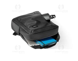 Mochila para notebook de couro preto para viagens e negócios. Compartimento seguro e elegante para armazenar seus