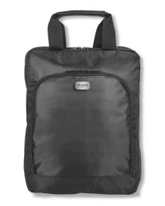 Mochila em couro marrom com divisória para notebook de 15 polegadas, alça de mão, zíper, moderna e elegante.