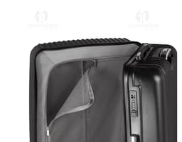 Mala de viagem executivo moderna em couro preto, com alça de aço e design elegante. O produto possui compartimentos internos