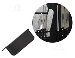 Imagem de um moderno Kit Churrasco 7 Peças, ideal para churrasqueiros de plantão! Acessório de couro, portátil e prático