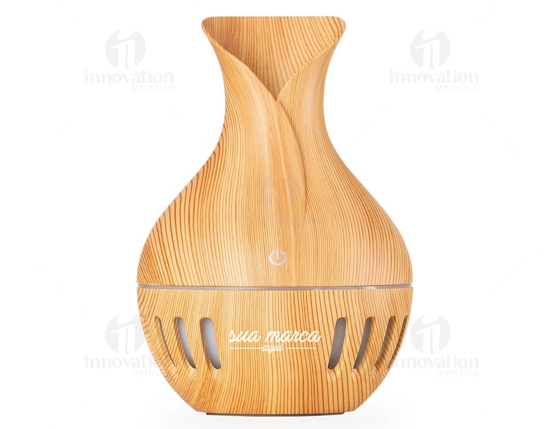 Umidificador com LED - Ilumine e purifique o ar do seu ambiente com estilo e sofisticação. Este umidificador de madeira