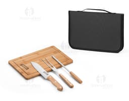 BBQ Tool Set: Stainless steel knives and forks with wooden handles, perfect for cutting and preparing food. High-quality