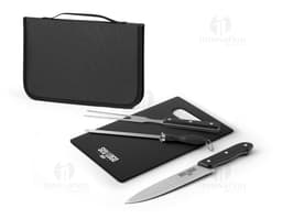 Image of a complete and portable BBQ set, perfect for your business or leisure. Made of stainless steel, it includes a pocket