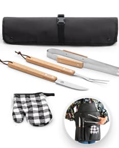 Kit churrasco completo com faca, tesoura, lápis e outros utensílios de aço inoxidável. Ideal para negócios e escritório. Prático e compacto, perfeito para viagens. Adquira já o seu!