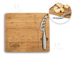 Tábua de queijo com faca em design de madeira e aço inoxidável. Perfeito para servir sua família e amigos com elegância e