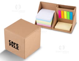 Bloco de Anotações em caixa isolada de papelão, design quadrado e colorido. Ideal para manter suas ideias organizadas no