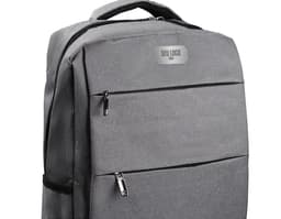 Mochila de couro preta para notebook, perfeita para viagens de negócios. Design elegante, fecho seguro com zíper e alça