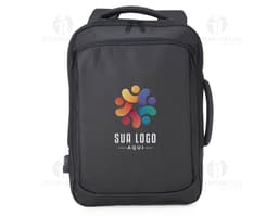 Mochila de couro sintético para notebook de 15,6 polegadas na cor preta, com alça de transporte, zíper, design elegante e
