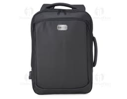 Mochila de couro sintético para notebook de 15,6 polegadas na cor preta, com alça de transporte, zíper, design elegante e