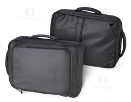 Mochila de couro sintético para notebook de 15,6 polegadas na cor preta, com alça de transporte, zíper, design elegante e