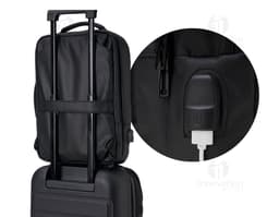 Mochila de couro sintético para notebook de 15,6 polegadas na cor preta, com alça de transporte, zíper, design elegante e
