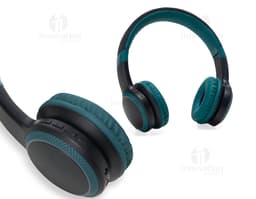 Fone de ouvido Bluetooth com revestimento de couro e luz LED RGB, ideal para ouvir música com alta qualidade de áudio.