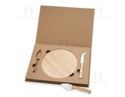 Kit Queijo 3 Peças - Conjunto de utensílios em madeira, aço inox e faca de design retrô. Ideal para servir queijos em tábuas