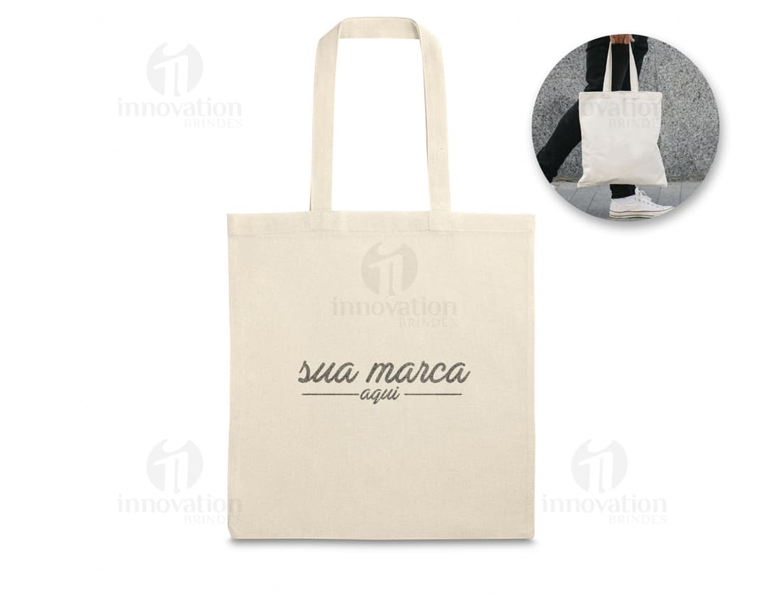 Bolsa de algodón marrón con asas cosidas, ideal para uso en compras y seguridad de objetos.
