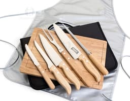 BBQ tool set 8 pieces in a retro leather case. A stylish and designed accessory for your BBQ. Set of stainless steel knives