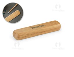 Caneta de bambu com estojo, ideal para escrita suave e ecológica. Feita de bambu e metal, proporciona conforto ao escrever.