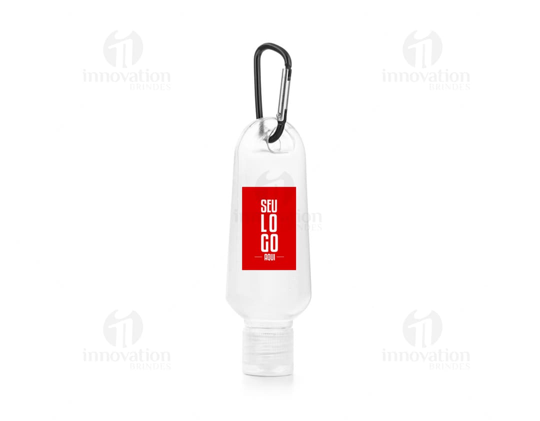Frasco 50 ml transparente com tampa amarela, contendo líquido transparente. O frasco está vazio e limpo, faz parte de um