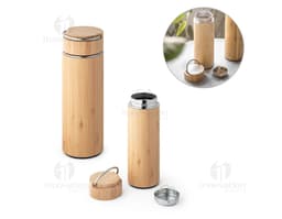 Foto de squeeze em bambu de 440ml, perfeito para manter a hidratação durante o dia. Design vintage em bambu, sustentável e