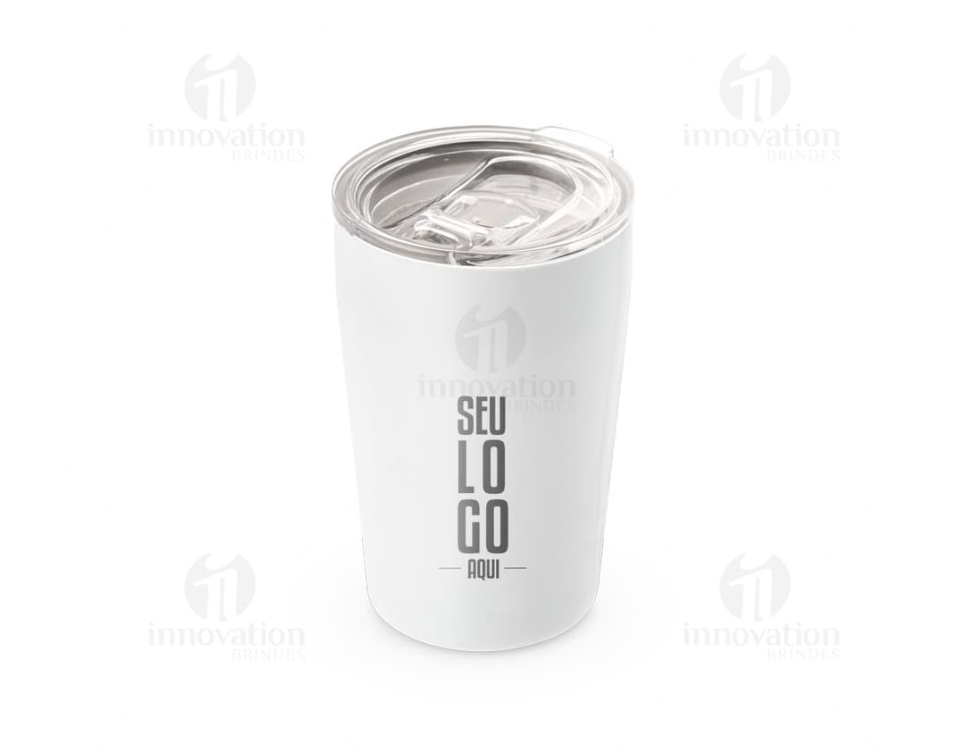 Copo de viagem prateado de metal para bebidas quentes ou frias. Perfeito para transportar seu café ou água com praticidade e