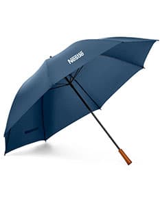 Guarda-chuva amarelo com design gráfico em 3D para proteção em dias chuvosos. Ideal para escritórios e negócios. Item de sucesso para se proteger da chuva enquanto se mantém elegante. Bonito e funcional!