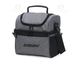 Bolsa térmica dupla de 16 litros em couro preto moderno com alça de mão e alça de ombro, fecho em zíper, bolso externo e