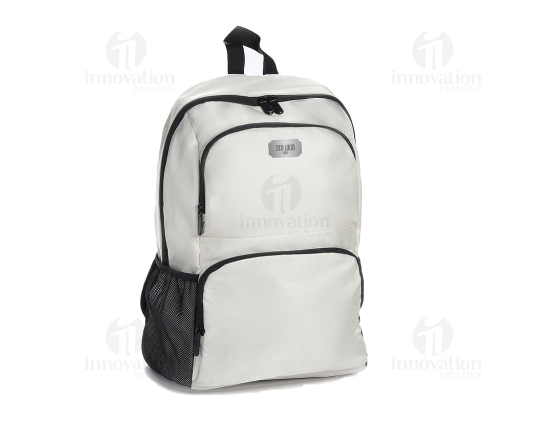 Mochila notebook nylon 15 polegadas preta, elegante e moderna, com alça de couro, zíper, bolsos e compartimentos para