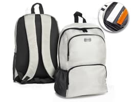 Mochila notebook nylon 15 polegadas preta, elegante e moderna, com alça de couro, zíper, bolsos e compartimentos para
