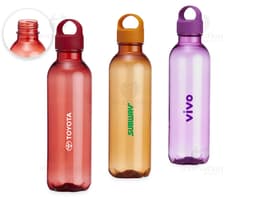 Garrafa PET transparente de 650ml com tampa plástica, ideal para armazenar líquidos como água, sucos e outros.