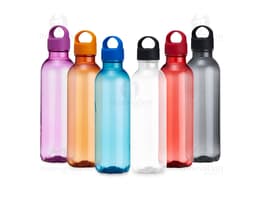 Garrafa PET transparente de 650ml com tampa plástica, ideal para armazenar líquidos como água, sucos e outros.