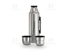 Garrafa térmica de aço inox de 1L com tampa dupla, ideal para manter líquidos quentes ou frios por longos períodos. A garrafa